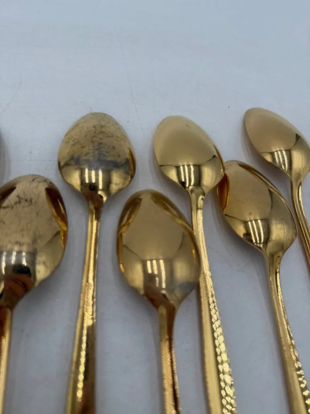 Florentine Gold Plated Textured Handle Dinner Spoons Set Of 16 MCM Flatware